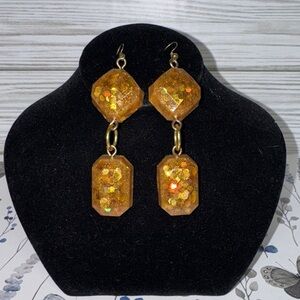 Gold Dangle Earrings with chunky iridescent glitter